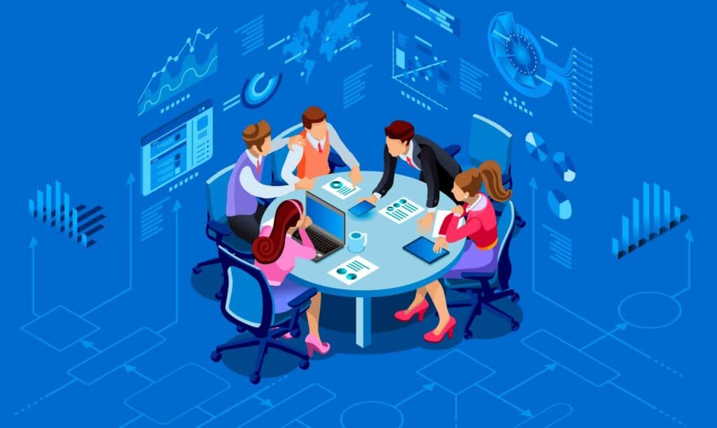 Equipo trabajando en soluciones tecnológicas